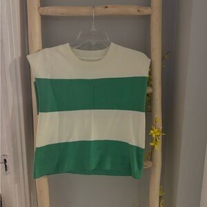 Maeve by Anthropologie Green and White Striped Sweater
